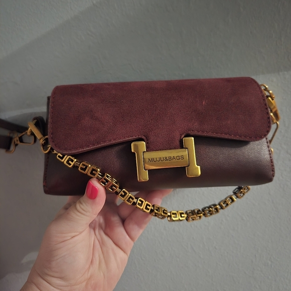 Crosbbody Purse Burgandy And Gold Women's Crossbody Bag - Picture 2 of 8